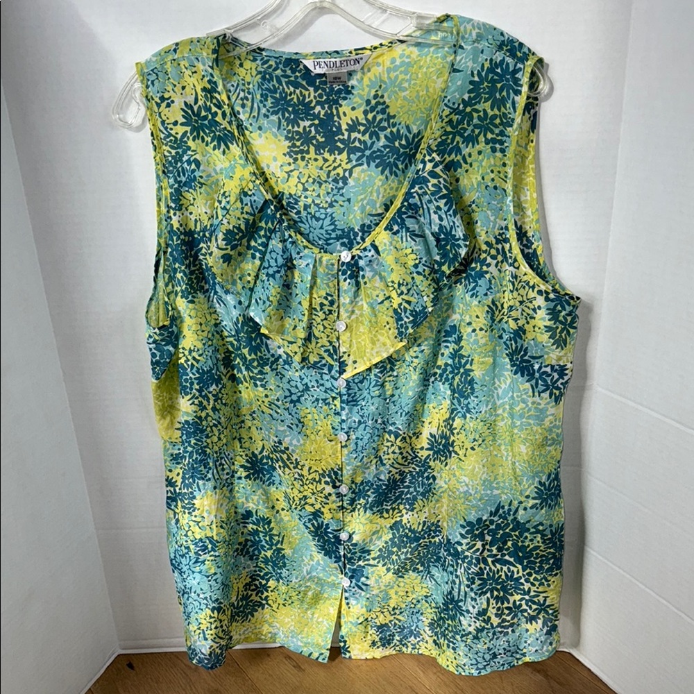 Pendleton Poolside Floral Sleeveless Top - Blue A… - image 3